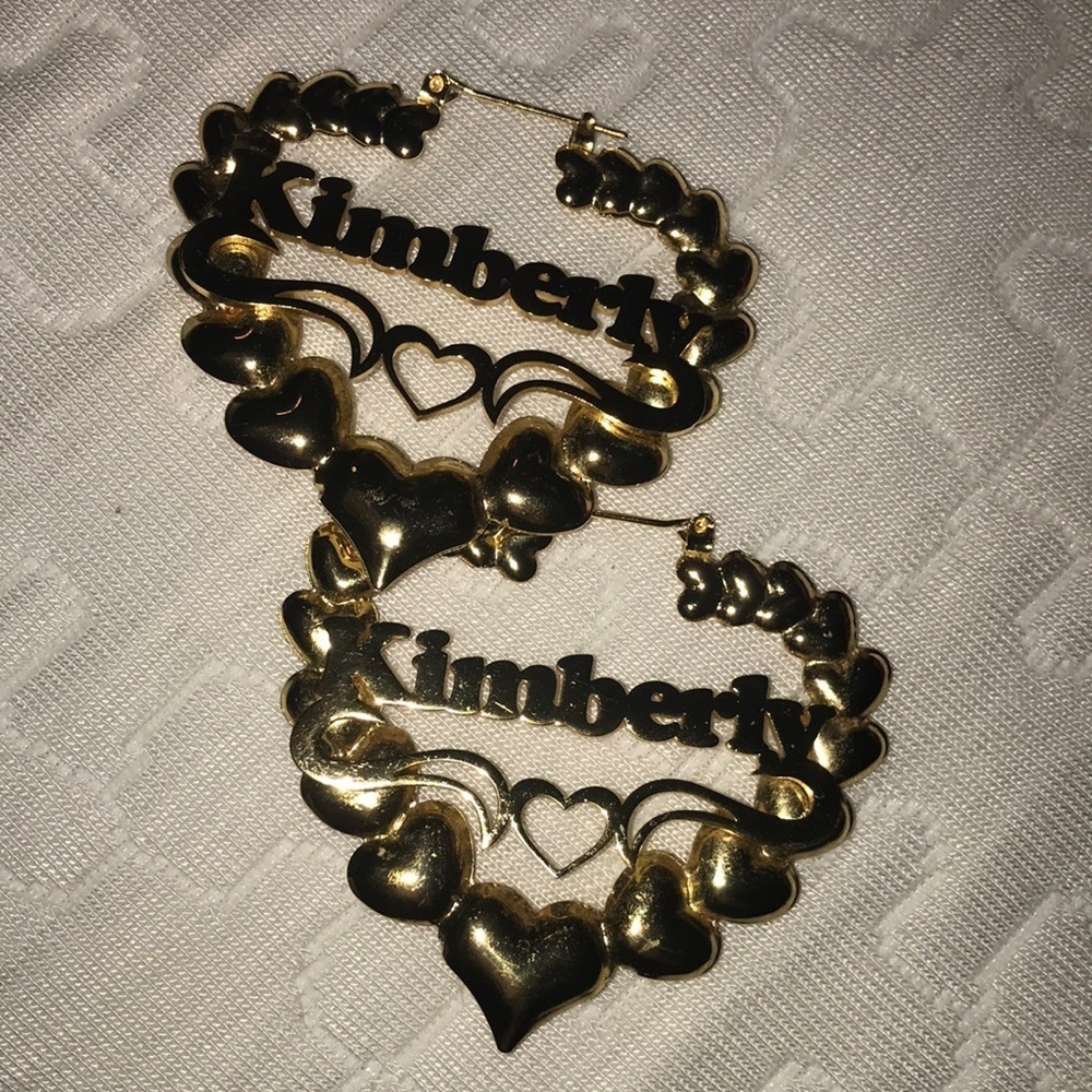 Custom ‘Kimberly’ heart bamboo 14kt gold plated stainless steel earrings